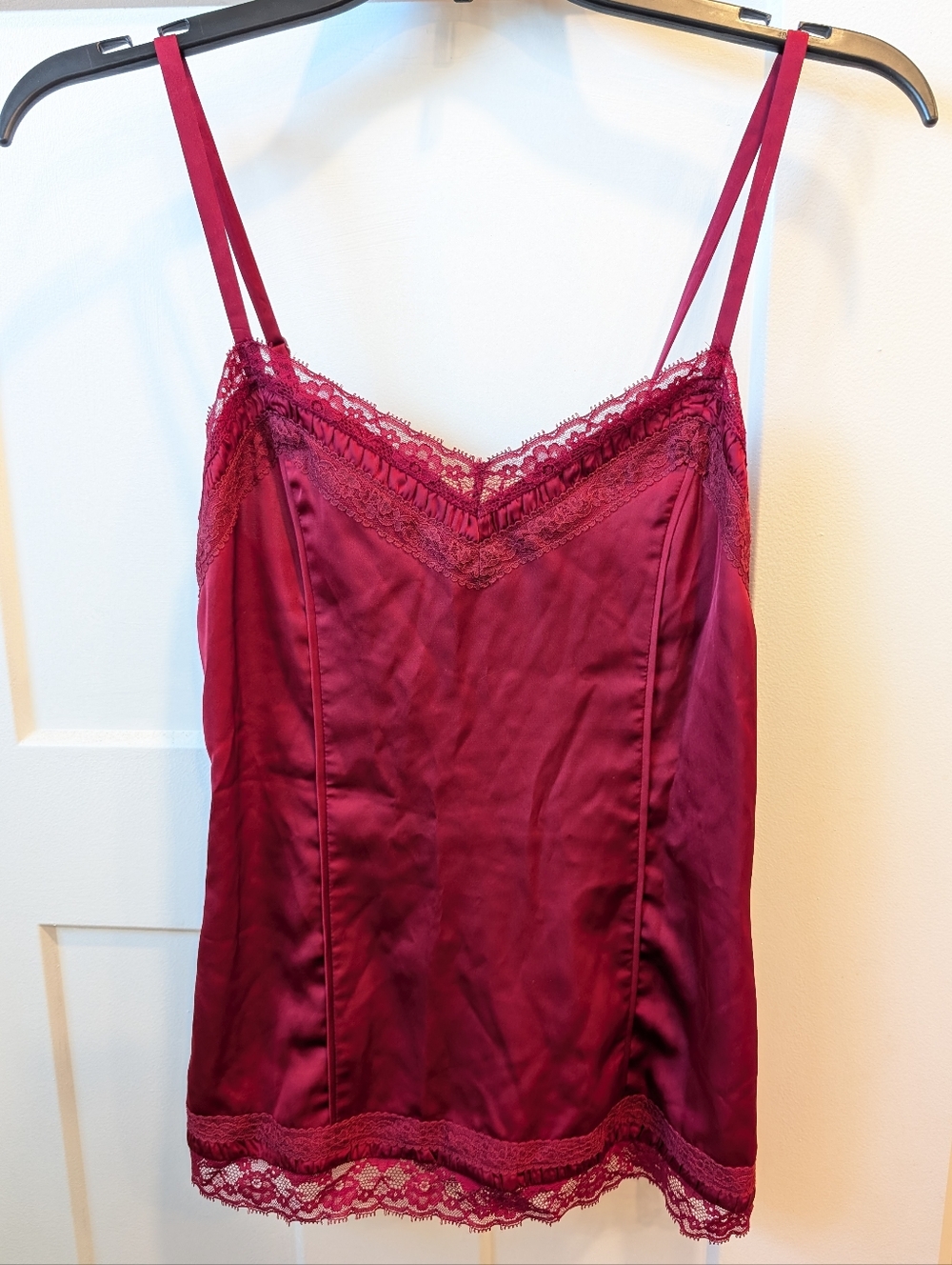Lace-Trim Satin Camisole in Deep Wine